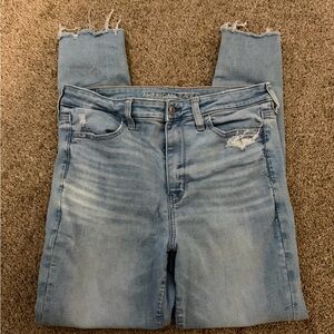 American Eagle Outfitters Women's Light Blue Distressed Jeans